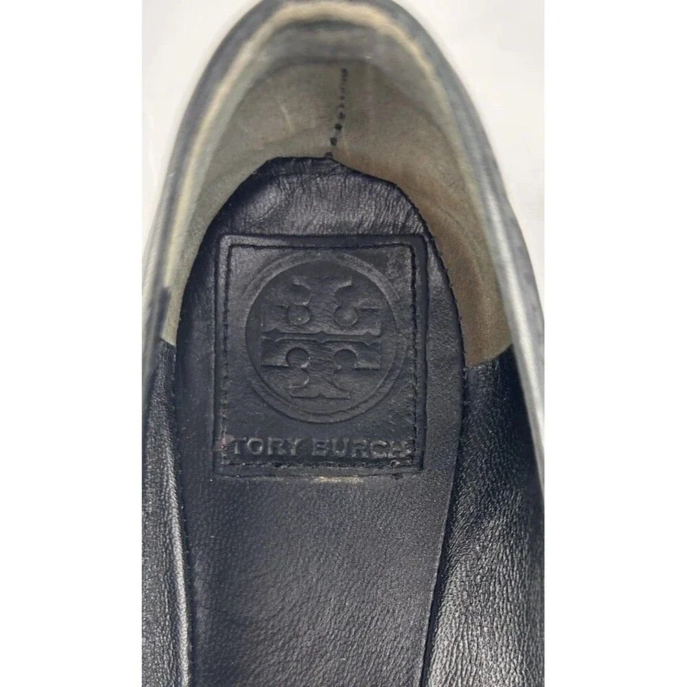 Tory Burch Pacey Black Patent Leather Toe Caps Gold Logo Ballerina Flats Size 10